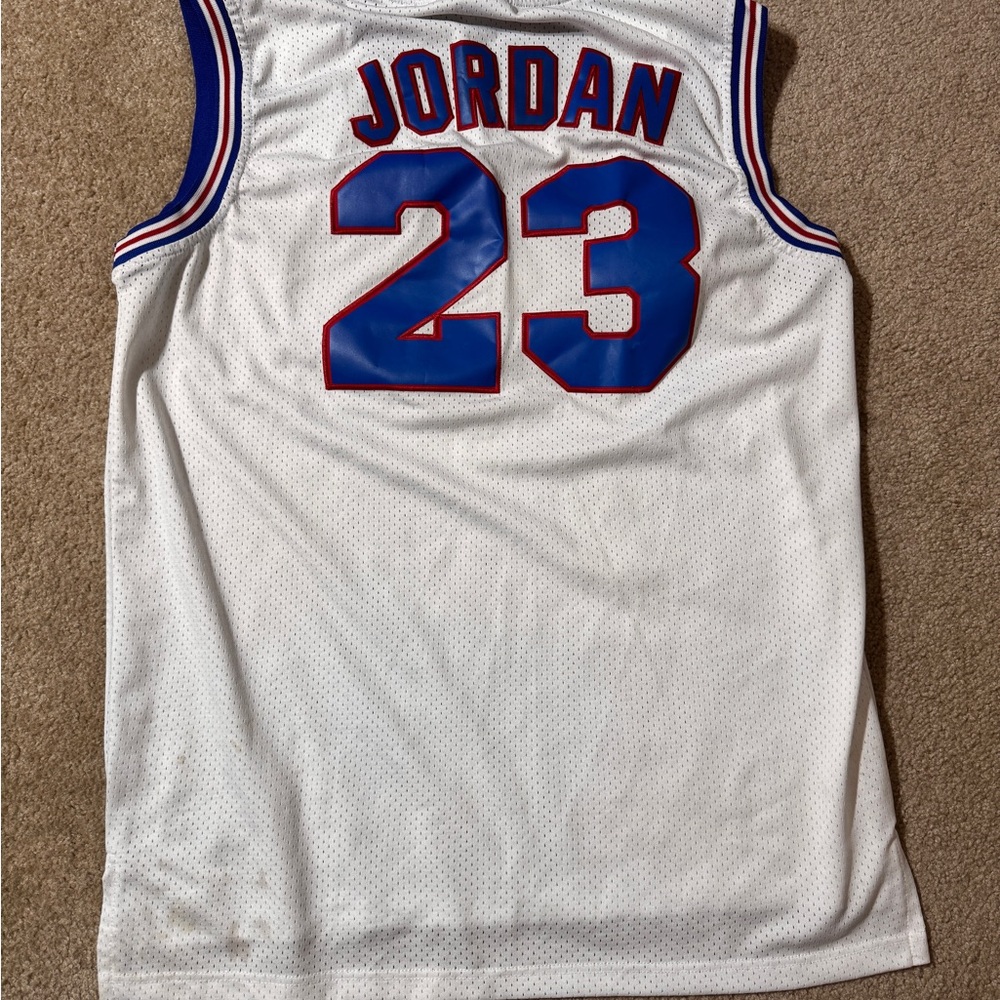 Jordan White Jersey with Blue and Red Accents
